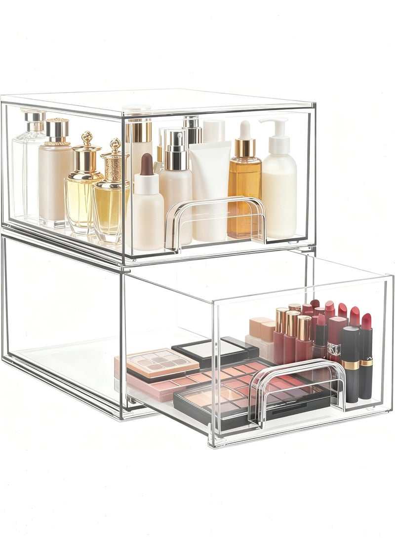 Topyich 2-Pack Clear Stackable Acrylic Storage Drawers, 4.4'' Tall Makeup Organizer, Plastic Bins for Home Organization - Image 1