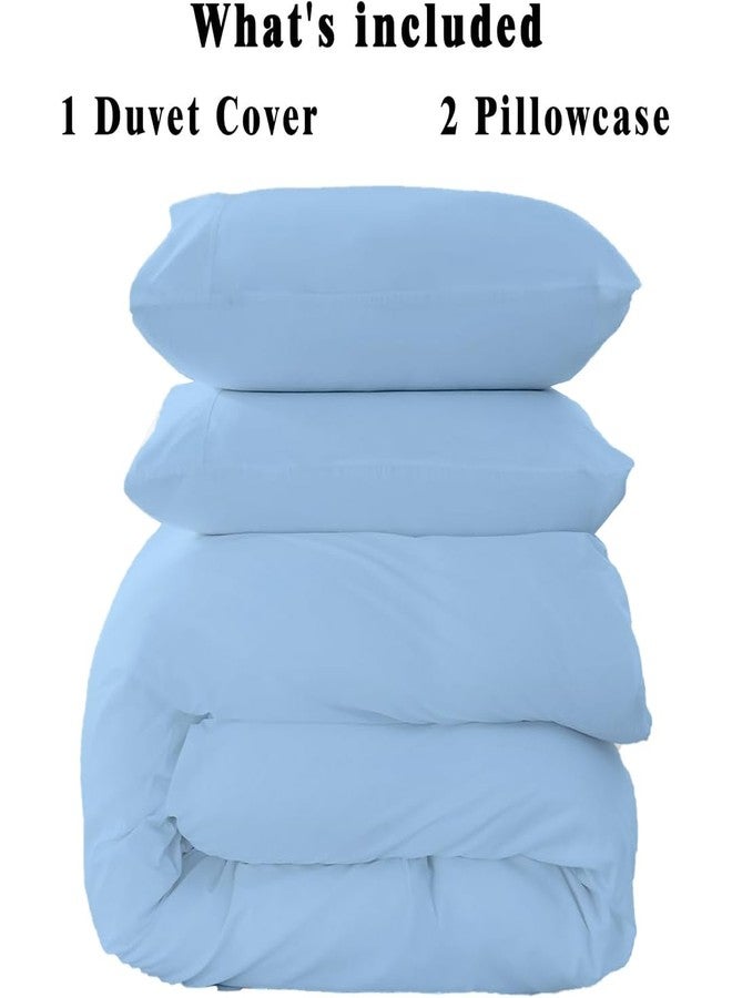 ARLinen طقم غطاء لحاف مقاس كينج من ARlinen، مصنوع من القطن المصري بنسبة 100%، طقم مفروشات مكون من 3 قطع مع إغلاق بسحاب، يتضمن غطاء لحاف أزرق فاتح واحد (104 × 92 بوصة) و2 غطاء وسادة (20 × 40 بوصة). - Image 3