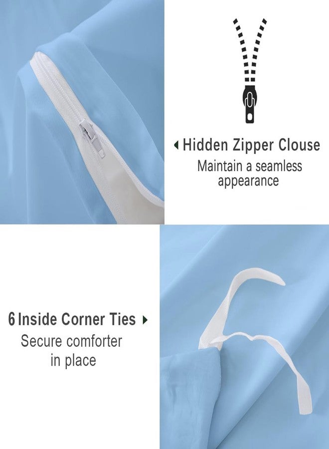 ARLinen طقم غطاء لحاف مقاس كينج من ARlinen، مصنوع من القطن المصري بنسبة 100%، طقم مفروشات مكون من 3 قطع مع إغلاق بسحاب، يتضمن غطاء لحاف أزرق فاتح واحد (104 × 92 بوصة) و2 غطاء وسادة (20 × 40 بوصة). - Image 4