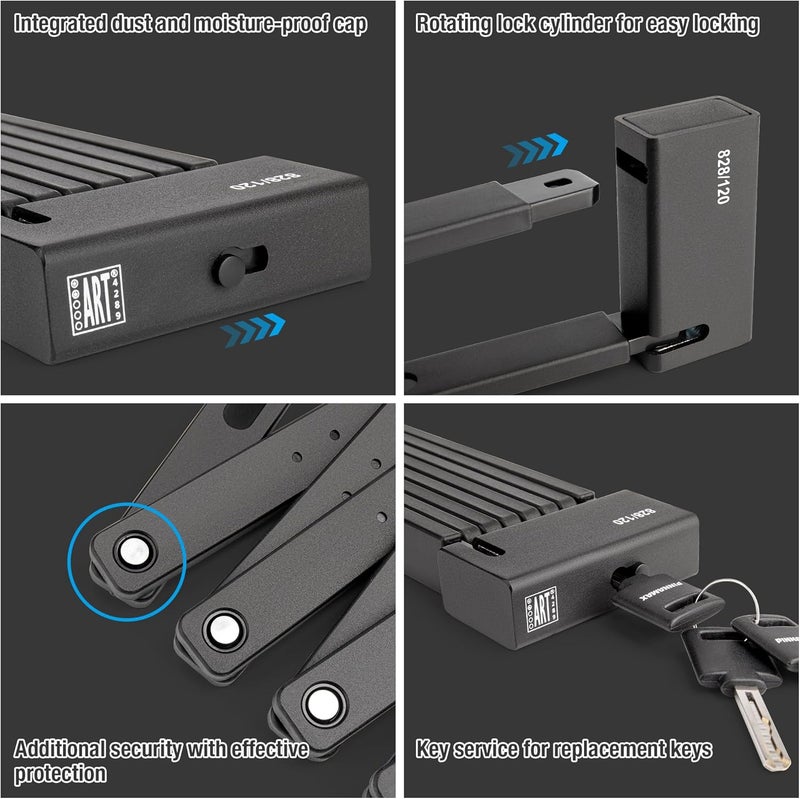PINNAMAX Foldable Bike Lock - Compact Folding Bicycle Lock with 3 Keys - Frame Mount Anti-Theft Locks for E-Bike, Motorcycle, Scooter, Bicycle, Door, Gate - Image 4