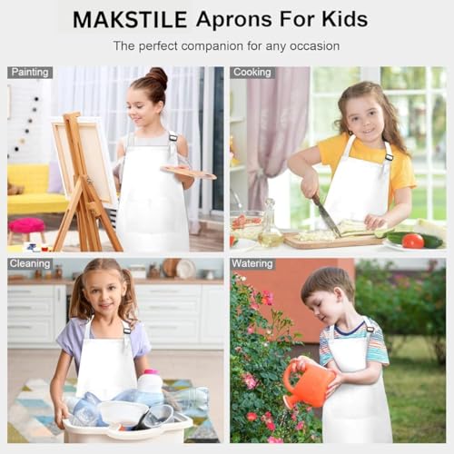 MAKSTILE Kids Apron With Adjustable Neck Strap |Apron for Kids for Cooking, Baking, Painting & School Activities | Chef Apron for Girls & Boys | 3 to 6 years | Size-50 x 37 cms (White) - Image 4