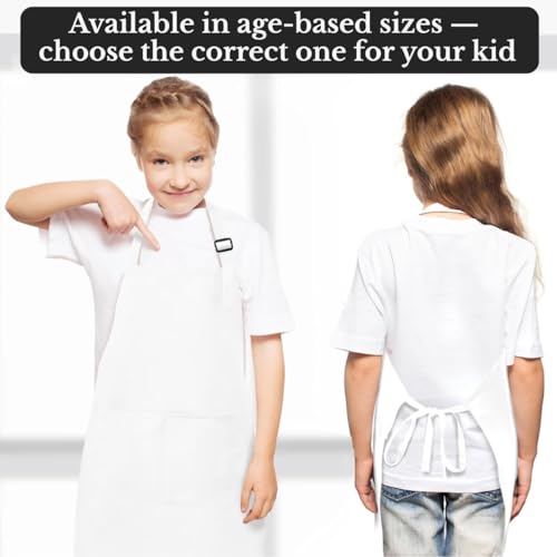 MAKSTILE Kids Apron With Adjustable Neck Strap |Apron for Kids for Cooking, Baking, Painting & School Activities | Chef Apron for Girls & Boys | 3 to 6 years | Size-50 x 37 cms (White) - Image 2