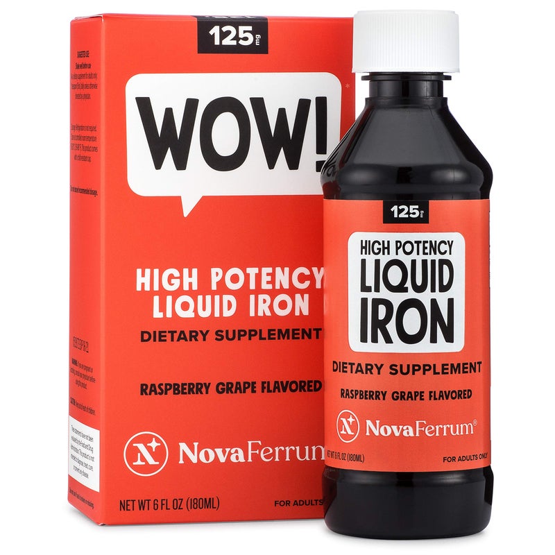 NovaFerrum Wow 125 High Potency Liquid Iron Supplement Liquid Iron for Adults Iron Deficiency 125mg of Iron Per 5mL Dose Vegan Verified Gluten Free Certified Sugar Free