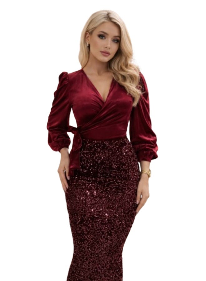 Luxurious Burgundy Velvet Two-Piece Winter Set: Royal Elegance and a Pashaut Touch 2026 Code 806 - Image 1