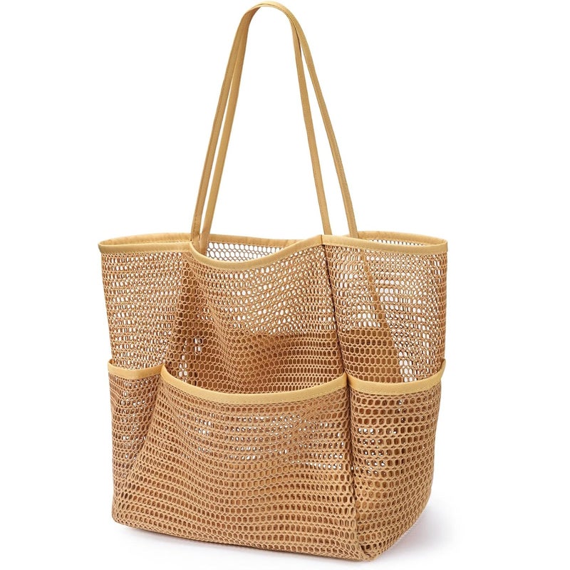 KPX Beach Bag with Mini Pocket, Beach Tote Bags for Women Large Foldable Mesh Swimming Pool Travel Bags - Sandproof - Image 1