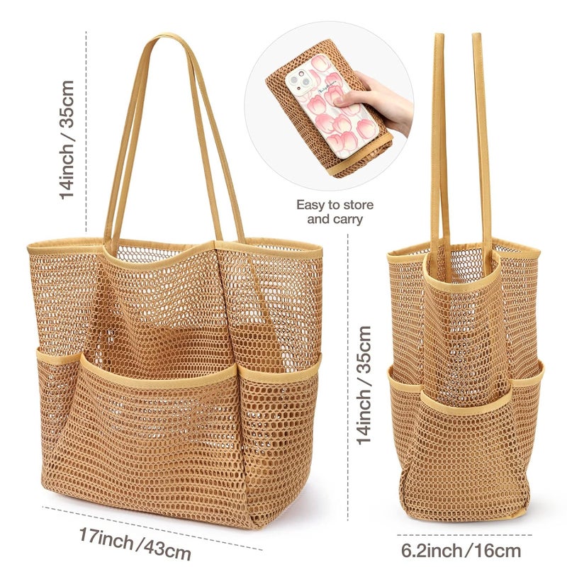 KPX Beach Bag with Mini Pocket, Beach Tote Bags for Women Large Foldable Mesh Swimming Pool Travel Bags - Sandproof - Image 2