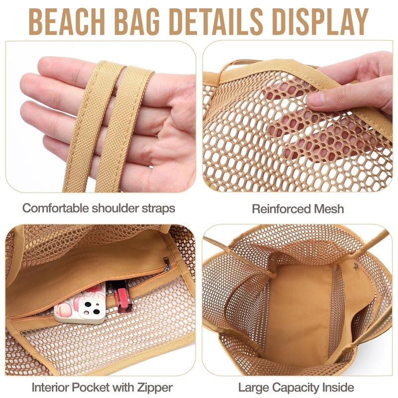 KPX Beach Bag with Mini Pocket, Beach Tote Bags for Women Large Foldable Mesh Swimming Pool Travel Bags - Sandproof - Image 5