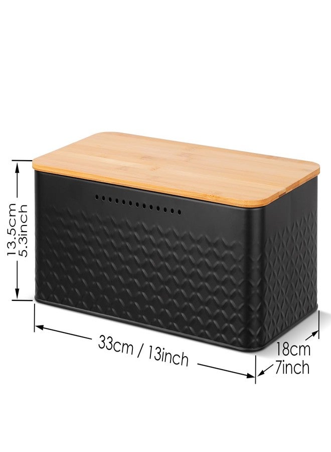 Phyllia Bread Box, Metal Bread Storage Container with Bamboo Lid Usable as Cutting Board, Breadbox Holder for Kitchen Countertop, 13 x 7 x 5.3 inch (Black) - Image 2