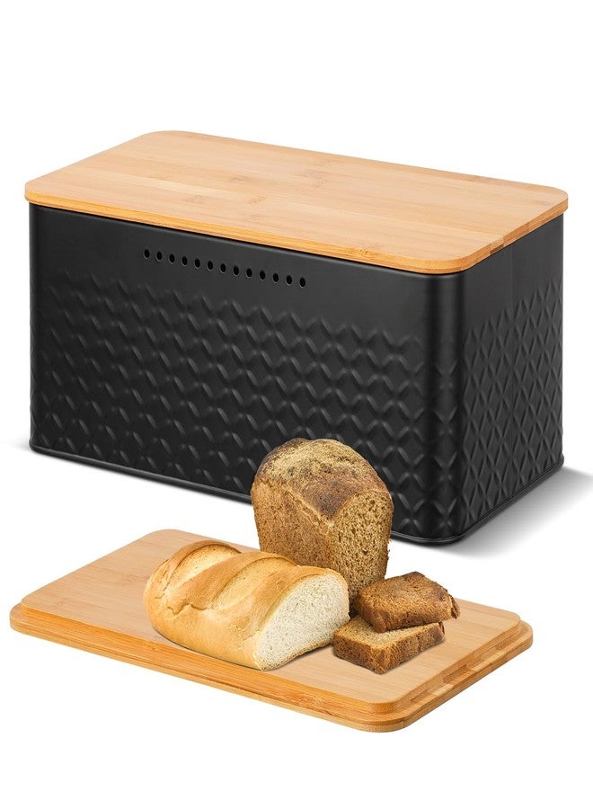 Phyllia Bread Box, Metal Bread Storage Container with Bamboo Lid Usable as Cutting Board, Breadbox Holder for Kitchen Countertop, 13 x 7 x 5.3 inch (Black) - Image 1