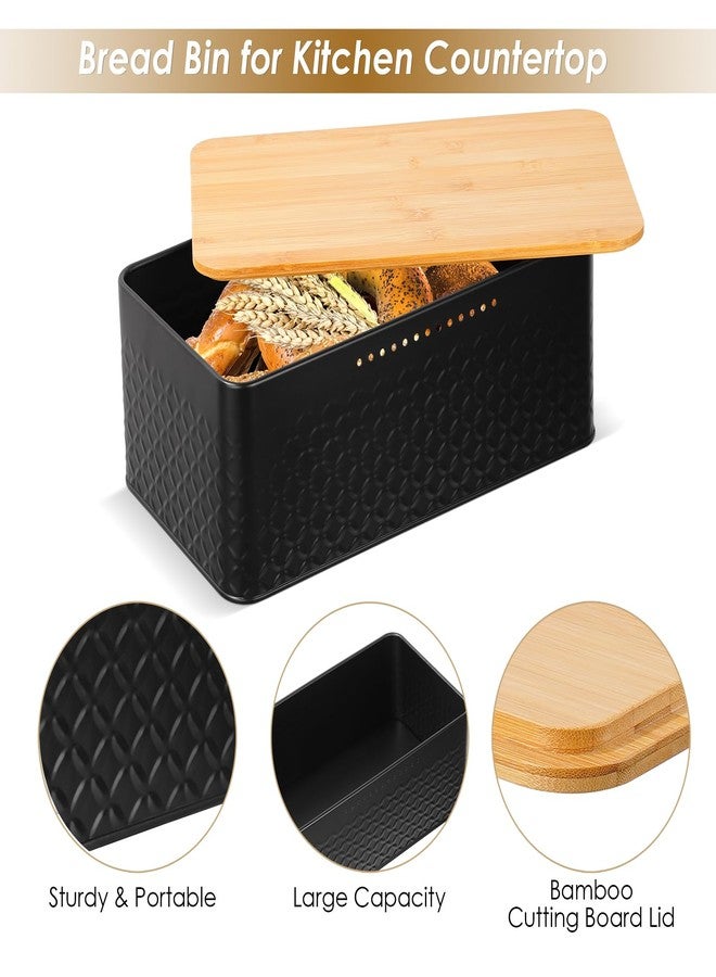 Phyllia Bread Box, Metal Bread Storage Container with Bamboo Lid Usable as Cutting Board, Breadbox Holder for Kitchen Countertop, 13 x 7 x 5.3 inch (Black) - Image 3