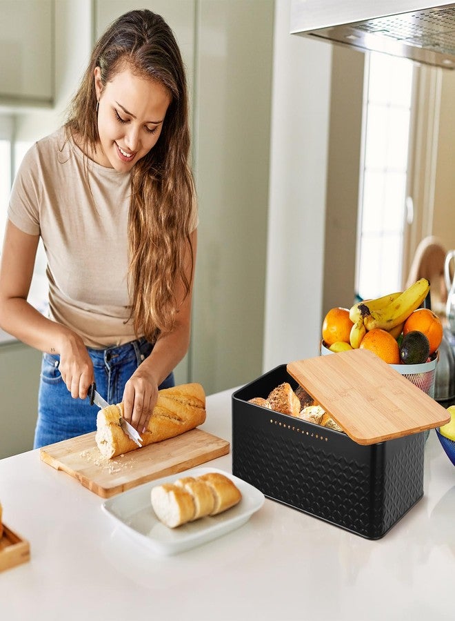 Phyllia Bread Box, Metal Bread Storage Container with Bamboo Lid Usable as Cutting Board, Breadbox Holder for Kitchen Countertop, 13 x 7 x 5.3 inch (Black) - Image 4
