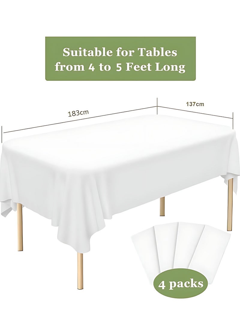 أوجا باك من 4 مفارش طاولة يمكن التخلص منها، 137 × 183 سم، مفرش طاولة بلاستيكي مستطيل أبيض، غطاء طاولة زخرفي مقاوم للماء للحفلات، حفلات الزفاف، أعياد ميلاد الأطفال، الكريسماس، الشواء أو الاستخدام الخارجي، مفارش طاولة مقاومة للماء - Image 3