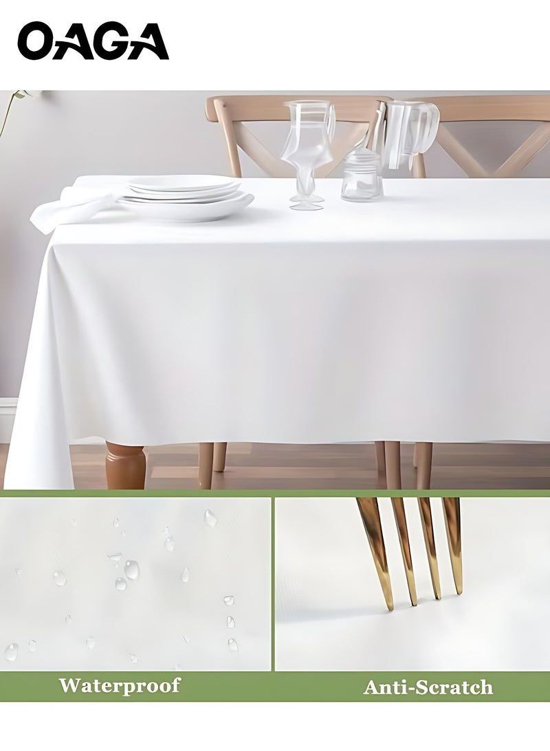 أوجا باك من 4 مفارش طاولة يمكن التخلص منها، 137 × 183 سم، مفرش طاولة بلاستيكي مستطيل أبيض، غطاء طاولة زخرفي مقاوم للماء للحفلات، حفلات الزفاف، أعياد ميلاد الأطفال، الكريسماس، الشواء أو الاستخدام الخارجي، مفارش طاولة مقاومة للماء - Image 4