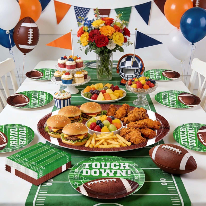 Grencian 150PCS Football Party Decorations Disposable Football Oval Paper Plates and Napkins Sports Theme Tableware Set for Sports Game Day Party Decor Birthday Party Supplies Serves 50 - Image 5