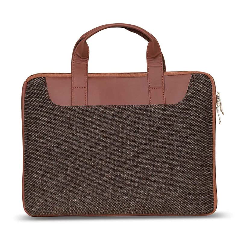 ZOUK Bristel Solid Printed Women's Jute Handcrafted Vegan Leather Black L Zipper Laptop Sleeve 15.6 inch - Image 4