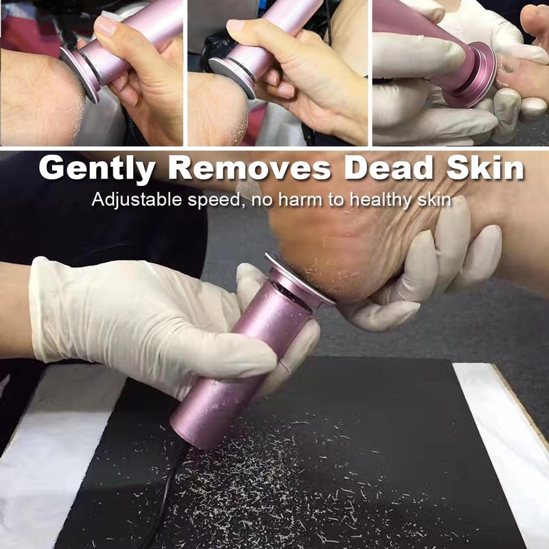 I·B·N G إزالة الجلد الميت الكهربائية للقدمين، جهاز قوي لإزالة الجلد الميت للقدمين بسرعة قابلة للتعديل مع 60 قرص صنفرة أدوات باديكير فرك القدمين، وردي - Image 4