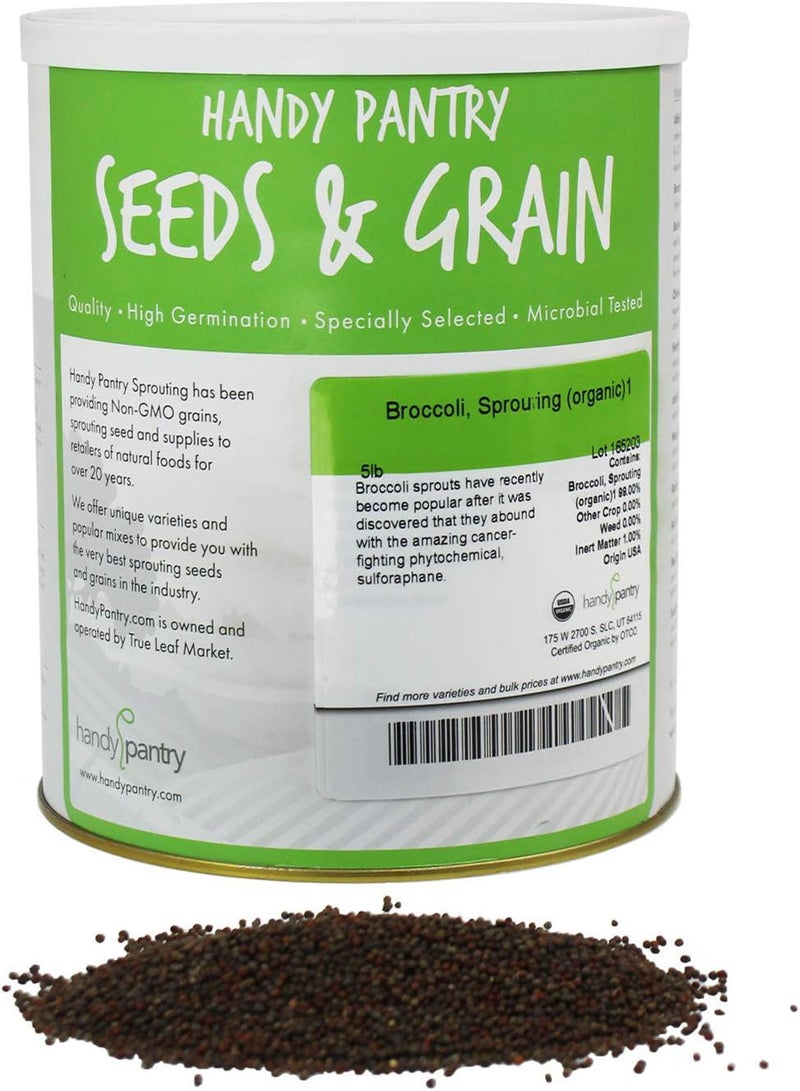 GGOOT Organic Broccoli Sprouting Seeds By  - 5 Pound Resealable Can ~720,0 Seeds - Bulk Non-GMO Broccoli Sprouts Seeds, Contain Sulforaphane Product Name - Image 1