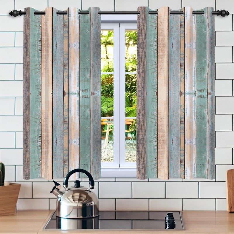 DORCEV Rustic Wood Barn Door Curtains Kitchen Curtains Vintage Farm Style Colorful Wooden Planks Window Curtains Wood Boards Room Darkening Window Drapes for Living Room Bedroom,21x45 inch,2 Panels - Image 2