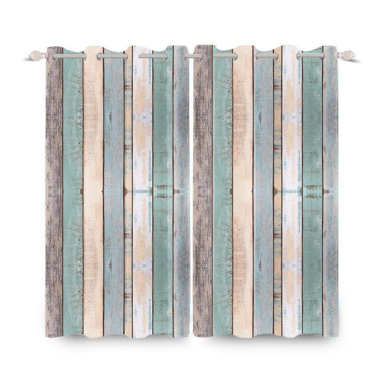 DORCEV Rustic Wood Barn Door Curtains Kitchen Curtains Vintage Farm Style Colorful Wooden Planks Window Curtains Wood Boards Room Darkening Window Drapes for Living Room Bedroom,21x45 inch,2 Panels - Image 4
