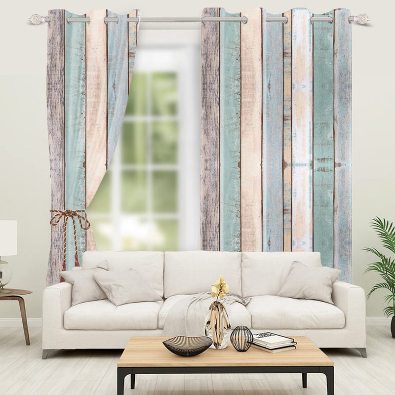 DORCEV Rustic Wood Barn Door Curtains Kitchen Curtains Vintage Farm Style Colorful Wooden Planks Window Curtains Wood Boards Room Darkening Window Drapes for Living Room Bedroom,21x45 inch,2 Panels - Image 3