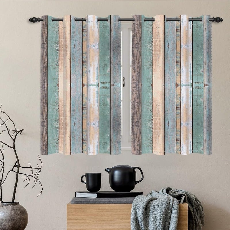 DORCEV Rustic Wood Barn Door Curtains Kitchen Curtains Vintage Farm Style Colorful Wooden Planks Window Curtains Wood Boards Room Darkening Window Drapes for Living Room Bedroom,21x45 inch,2 Panels - Image 1