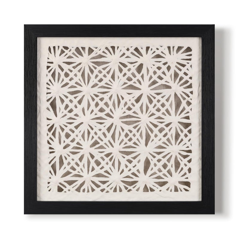 FOLKOR Abstract Framed Black and White Wall Art for Hallway Entryway Staircase, 12" Natural Rice Paper Geometric Wall Decor, Unique Room Aesthetic Artwork Wall Panel for Farmhouse Living Room Book Shop - Image 1