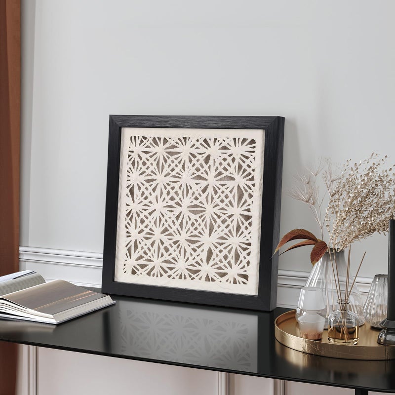 FOLKOR Abstract Framed Black and White Wall Art for Hallway Entryway Staircase, 12" Natural Rice Paper Geometric Wall Decor, Unique Room Aesthetic Artwork Wall Panel for Farmhouse Living Room Book Shop - Image 2