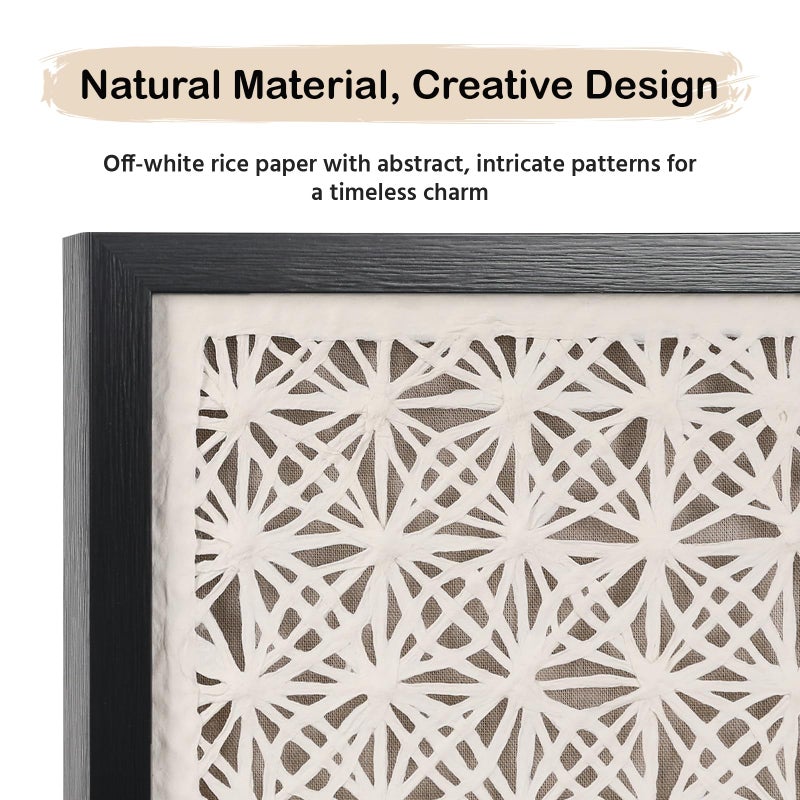 FOLKOR Abstract Framed Black and White Wall Art for Hallway Entryway Staircase, 12" Natural Rice Paper Geometric Wall Decor, Unique Room Aesthetic Artwork Wall Panel for Farmhouse Living Room Book Shop - Image 3