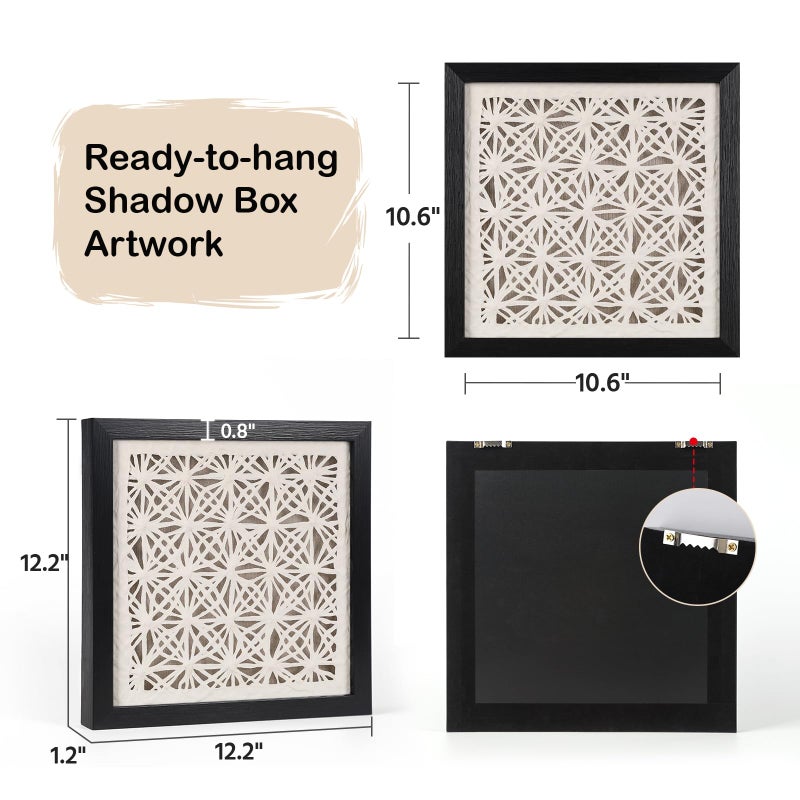 FOLKOR Abstract Framed Black and White Wall Art for Hallway Entryway Staircase, 12" Natural Rice Paper Geometric Wall Decor, Unique Room Aesthetic Artwork Wall Panel for Farmhouse Living Room Book Shop - Image 4
