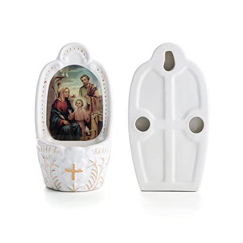 KOMI Porcelain Holy Family Catholic Holy Water Font for Entrance of Home Church Wall Hanging Decor Great Gift for First Communion Confirmation Housewarming Catholic - Image 2