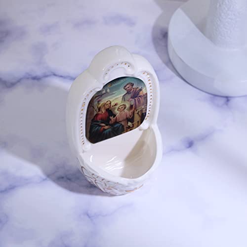 KOMI Porcelain Holy Family Catholic Holy Water Font for Entrance of Home Church Wall Hanging Decor Great Gift for First Communion Confirmation Housewarming Catholic - Image 5