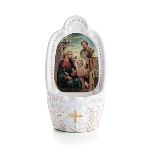 KOMI Porcelain Holy Family Catholic Holy Water Font for Entrance of Home Church Wall Hanging Decor Great Gift for First Communion Confirmation Housewarming Catholic - Image 1