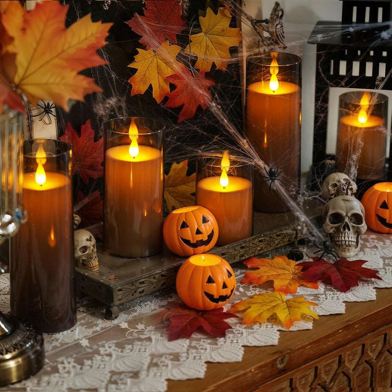 Homemory Gray Flickering Flameless Candles, Battery Operated Acrylic LED Pillar Candles with Remote Control and Timer, Set of 5 - Image 5