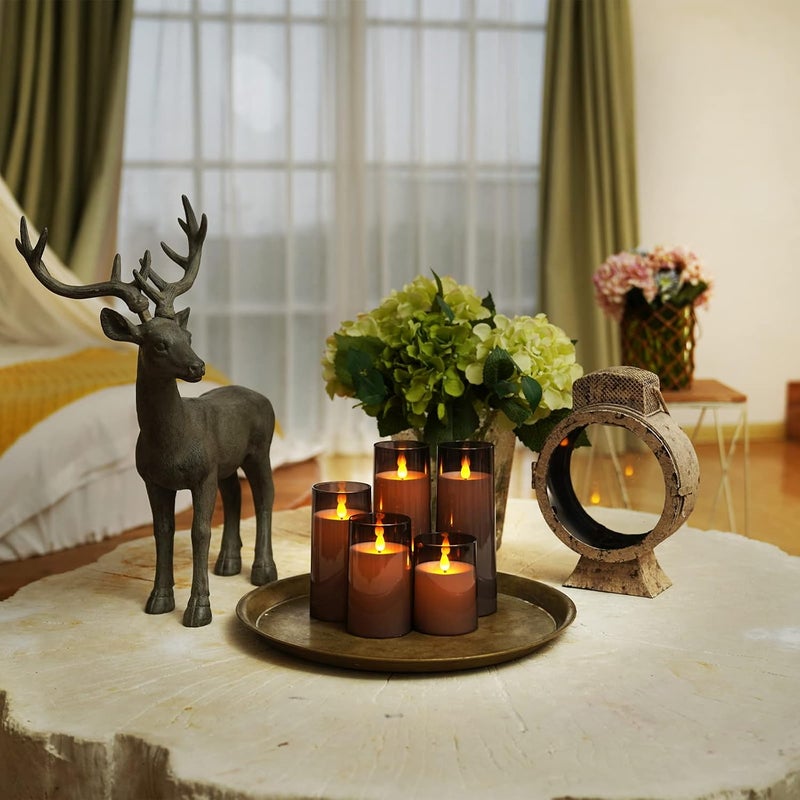 Homemory Gray Flickering Flameless Candles, Battery Operated Acrylic LED Pillar Candles with Remote Control and Timer, Set of 5 - Image 3