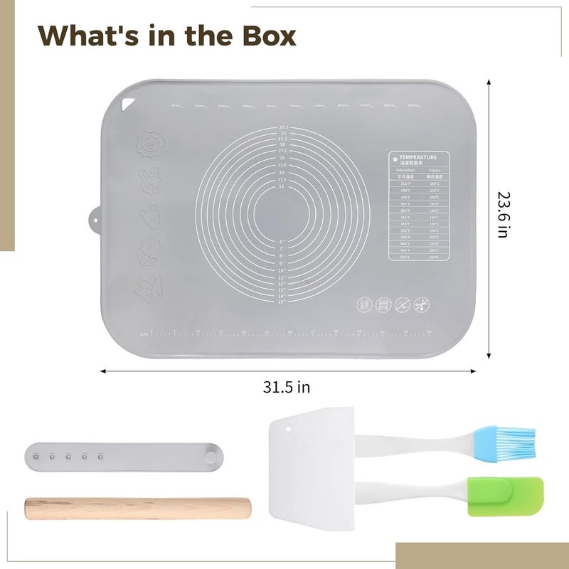 Silicone Pastry Mat, 31.5×23.6 Non-Stick Baking Mat, Extra Thick Kneading Mat with Accessories Like Scraper, Cutter, Rolling Pin - Image 4