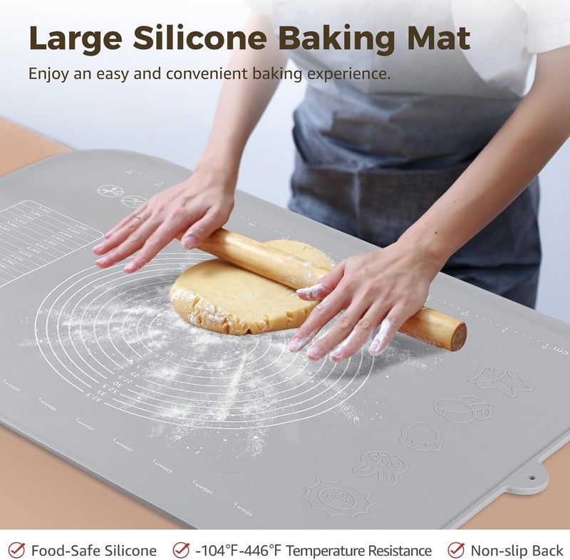 Silicone Pastry Mat, 31.5×23.6 Non-Stick Baking Mat, Extra Thick Kneading Mat with Accessories Like Scraper, Cutter, Rolling Pin - Image 3