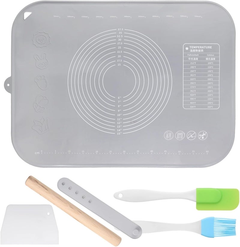 Silicone Pastry Mat, 31.5×23.6 Non-Stick Baking Mat, Extra Thick Kneading Mat with Accessories Like Scraper, Cutter, Rolling Pin - Image 5