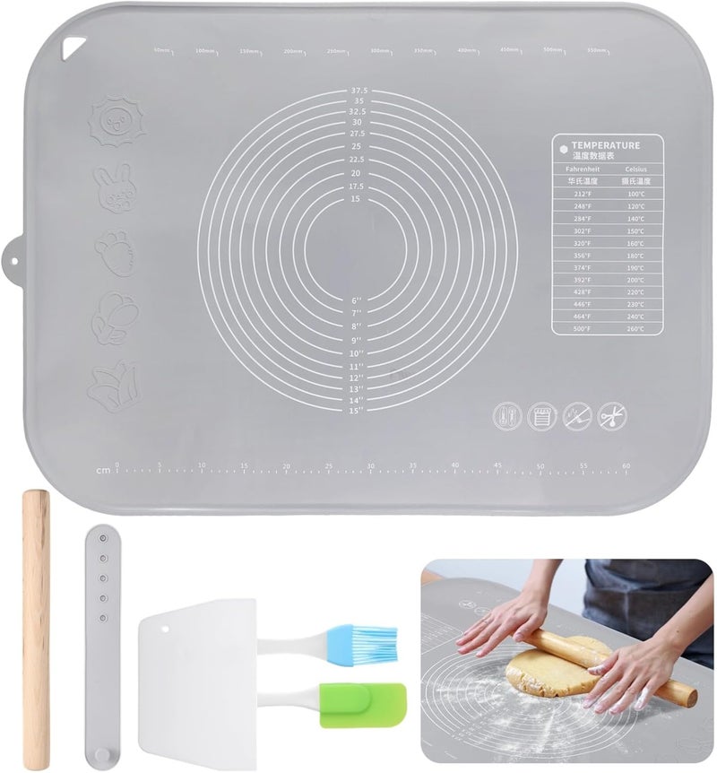 Silicone Pastry Mat, 31.5×23.6 Non-Stick Baking Mat, Extra Thick Kneading Mat with Accessories Like Scraper, Cutter, Rolling Pin - Image 1