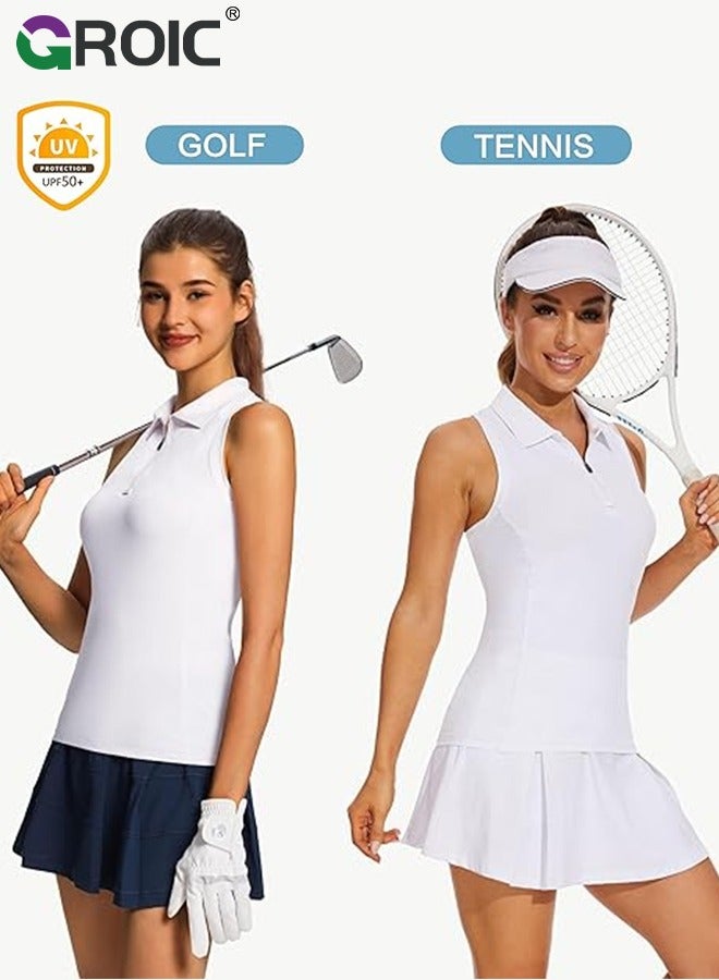 GROIC Golf Shirt, Women's Sleeveless Golf Shirt Zip Up Tennis Lightweight Quick Dry Tank Tops Polo Shirts for Women with Collar, Quick Dry Tennis Golf Sleeveless Polo Tops - Image 4