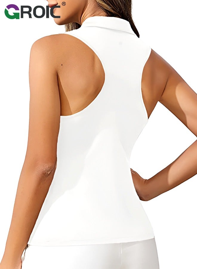 GROIC Golf Shirt, Women's Sleeveless Golf Shirt Zip Up Tennis Lightweight Quick Dry Tank Tops Polo Shirts for Women with Collar, Quick Dry Tennis Golf Sleeveless Polo Tops - Image 2