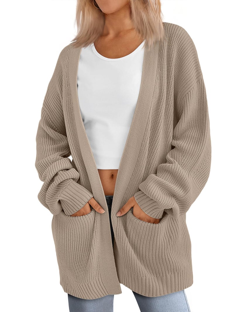 LILLUSORY Womens Cardigan Sweater Fall Fashion Outfits Clothes 2025 Teacher Work Office Old Money Long Oversized Winter Travel Cozy Chunky Knit Winter Essential Business Casual Clothing Tan - Image 1