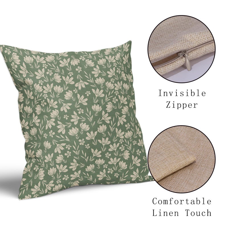 Aytipun Spring Sage Green Pillow Covers 18x18 Set of 2 Vintage Floral Rustic Old Style Cute Flower French Print Decorative Outdoor Pillowcases Seasonal Farmhouse Throw Cushion Case Decor for Couch Sofa Bed - Image 4