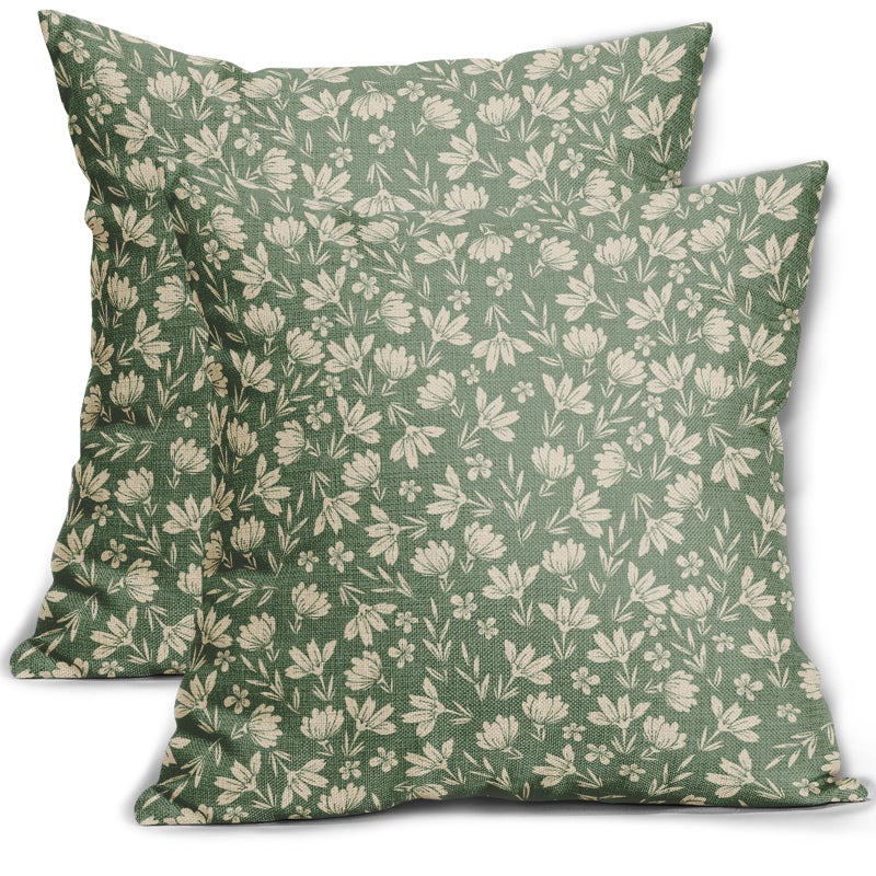 Aytipun Spring Sage Green Pillow Covers 18x18 Set of 2 Vintage Floral Rustic Old Style Cute Flower French Print Decorative Outdoor Pillowcases Seasonal Farmhouse Throw Cushion Case Decor for Couch Sofa Bed - Image 1