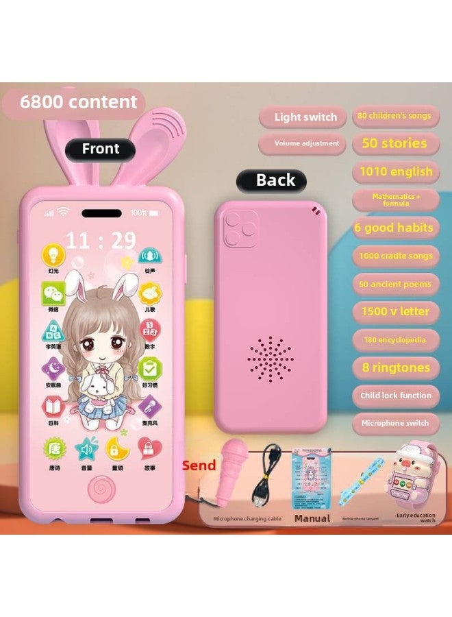 Children's Toys Can Really Bite Baby Baby Touch Screen Early Education Telephone Model Girl Boy-Color:Rechargeable Version Of Princess 6800 Content + Early Education Watch + Mobile Phone Protective  - Image 1