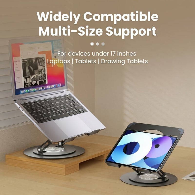 Adjustable Laptop Stand 360 Degree Rotating Ergonomic Height Riser Black - Image 1