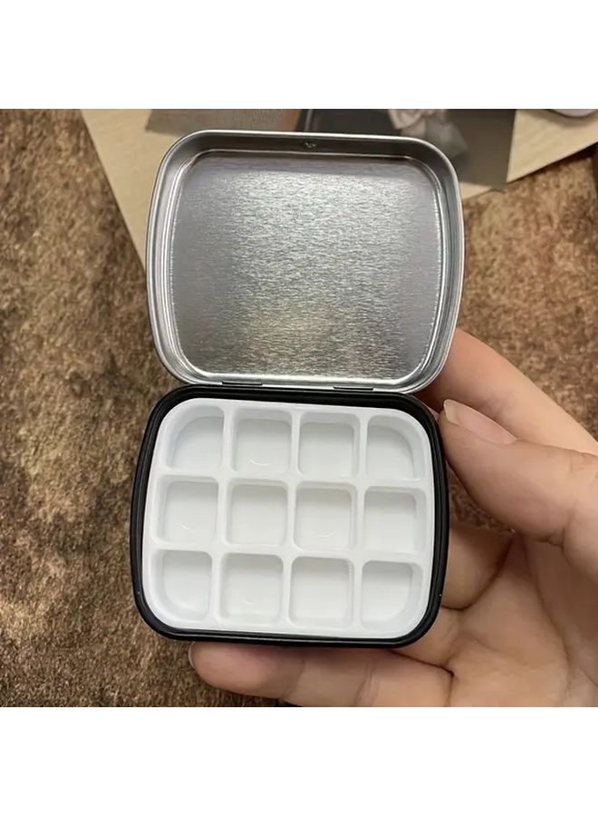 Black Mini 12 Panel Watercolor Palette Portable Paint Organizer Box For Travel - Image 1