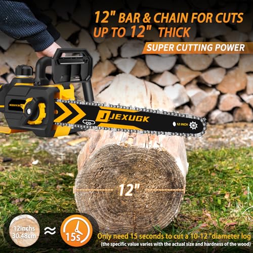 JEXUGK 12" Brushless Chainsaw, 21V Cordless Chainsaw with 2 x 4.0Ah Battery, Electric Motosierra De Gasolina with 2 x Chains & Guide Plate, Eléctrica Rechargeable Saw for Wood Cutting Trimming Branch - Image 3