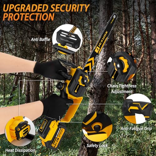 JEXUGK 12" Brushless Chainsaw, 21V Cordless Chainsaw with 2 x 4.0Ah Battery, Electric Motosierra De Gasolina with 2 x Chains & Guide Plate, Eléctrica Rechargeable Saw for Wood Cutting Trimming Branch - Image 5