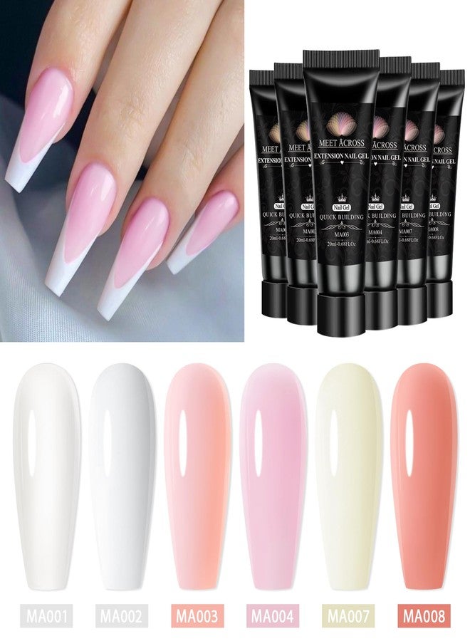 MEET ACROSS Poly Extension Gel Nail Kit, 6 Colors Pink White Clear Builder Gel Set for Beginner & Professional Using, Nail Polygel DIY Starter Kit Nail Art Gift - Image 4