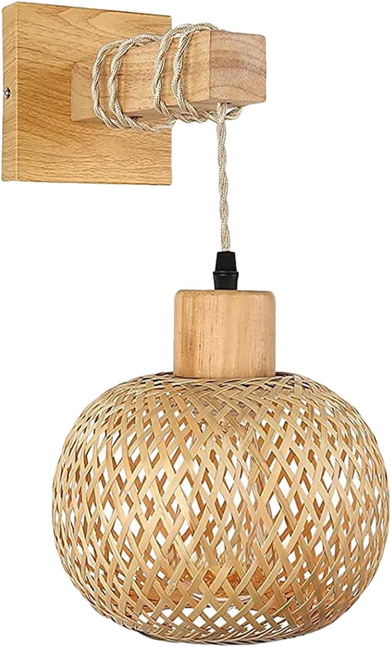 Vintage Wood Wall Sconce Lamp for Bedroom and Living Room Farmhouse Style Indoor Wall Light Fixture with Rattan Detail No Bulb Included Random Color - Image 1